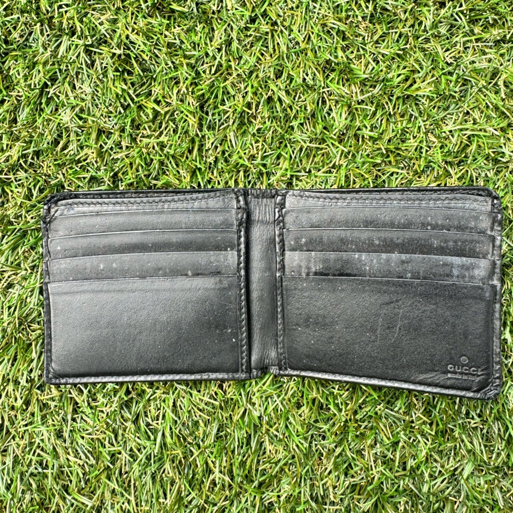 Gucci GG Supreme Logo Signature Bi-Fold Folding Black Men’s Leather  Wallet - Picture 5 of 9